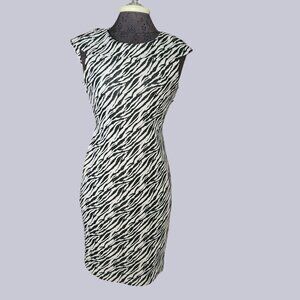 Anne Klein Zebra Print Sleeveless Bodycon Dress Size 2 Black & White Polyester